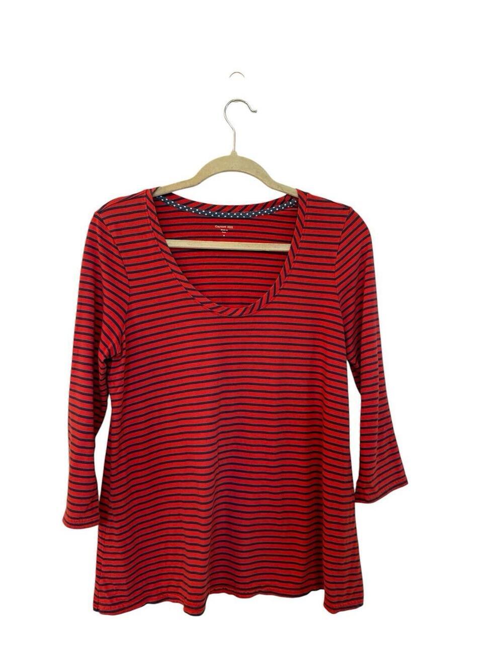Garnet Hill Cotton Blend Orange Striped Long Sleeve T-Shirt Sz. M